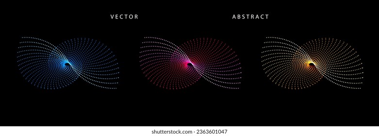 Set of Colorful Wavy Graphic Elements. Dotted Shapes. Abstract Vector Illustration.