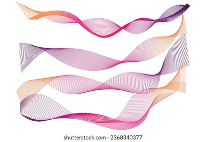 Set of colorful wavy lines. Vector line background. Abstract multicolored liquid wavy shapes futuristic banner. Glowing retro waves vector background