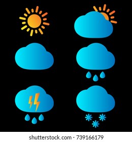 Set of colorful weather flat vector icons on black background  