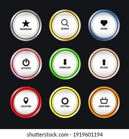 Set of colorful web button design elements. simple design of ui web buttons.