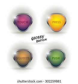 Set of colorful web buttons on white background, vector illustration. Silver shiny modern element. Vector design elements sticker. Set glossy download button, speech with shadow.