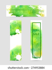 Set of colorful web elements. 3 summer eco watercolor banner