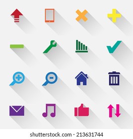 Set of colorful web icons with long shadows.