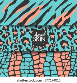 Set of Colorful Wild Animal Skin Pattern : Vector Illustration