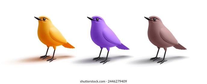 Conjunto de coloridos pájaros silvestres de pie 3D. Elementos para conceptos de diseño de Anuncios, carteles. Vector