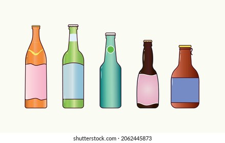 Set of colorful wine bottles in cut flat design illustration  