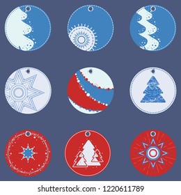 Set with Colorful Winter Christmas Tags Lables Vector Illustration