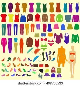 A set of colorful women's clothing 