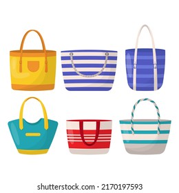 Set of colorful women's summer bags. Colorful women's shopping bags