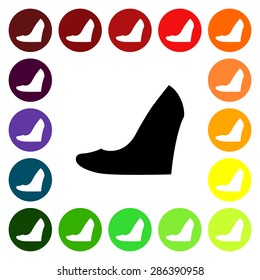 Set of colorful women's wedge shoe icons. Vector illustration