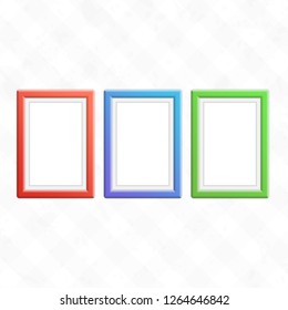 Set of colorful wooden frames. Colorful Wooden picture frame set for your web design. Abstract colored frameworks isolated on white background. Vector illustration in realistic style. EPS 10.