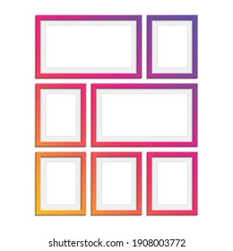 Set of colorful wooden frames. Wooden square picture frames of colorful set for your web design. Abstract colorful picture frames on vintage background. Vector set of color photo frames on the wall.