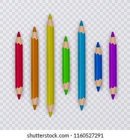 Set Of Colorful Wooden Pencils For Drawing. Colored and various length pencils on transparent background