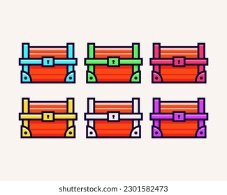 A set of colorful wooden treasure chest icons.