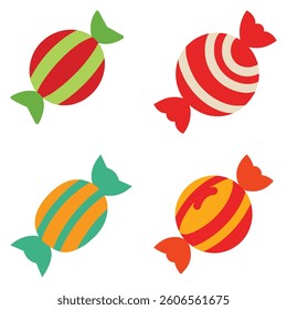 set colorful wrapped candies on white background