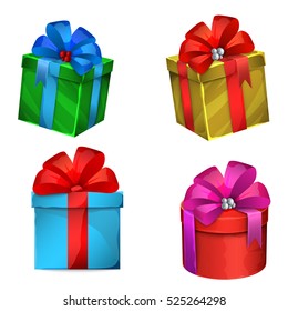 Set of colorful wrapped gift boxes.