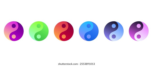 Set of colorful yin yang symbols