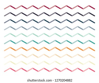 Set of colorful zigzag lines, borders, shapes