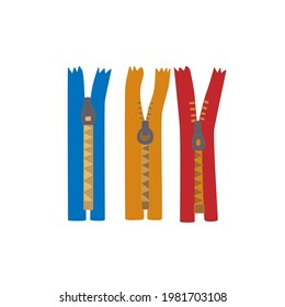 A set of colorful Zippers for clothing, isolated on a white background. Vector illustration.