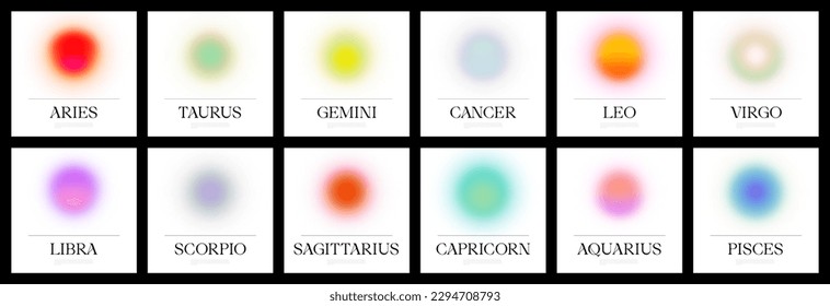 Set colorful zodiac sign blur gradient illustration and horoscope quote  Modern astrology banner  text template collection for social media post  Minimalist blurred circle abstract poster 