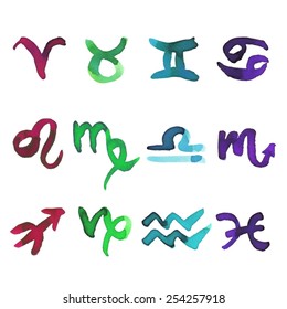 set of colorful zodiac symbols/ vector illustration/ watercolor painting