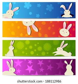 A  Set of colorfull Banners Happy Easter Rabbit Bunny - vector
