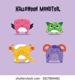 Set of Colorfull Cute Monsters Character