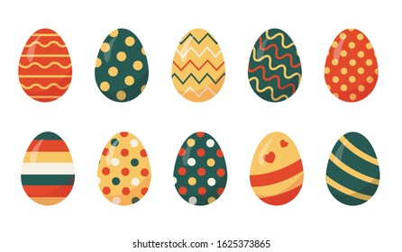 Set of colorfull Easter eggs on white background. Vector illustration.