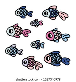 Set of colorfull fish. Vector hand drawn illustration