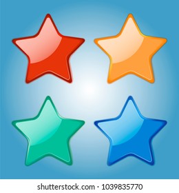 Set of colorfull glossy stars. Realistic badges. Elements fo your design. Vector Illustration.