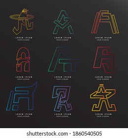 Set of colorfull glow in the dark letter A logo