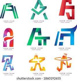 Conjunto de letras de gradiente de color Un logotipo moderno