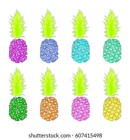 Set of colorfull pineapples.Pineapple illustration, typography, t-shirt graphics, vectors