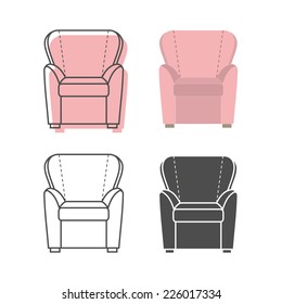 Set of colorfull and silhouette armchairs. Vector illustration
