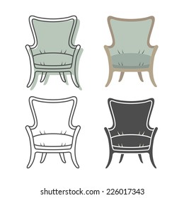 Set of colorfull and silhouette armchairs. Vector illustration