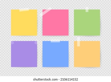 Set of colorfull sticky notes isolated on transparent background. Vector illustration