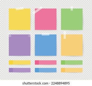 Conjunto de notas pegajosas coloridas aisladas en fondo transparente. Ilustración del vector