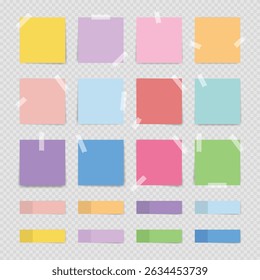 Set of colorfull sticky notes isolated on transparent background. Vector illustration