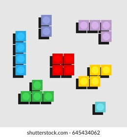Set of colorfull Tetris game of pixel bricks