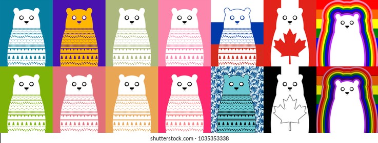 Set of colorfull vector White polar bear 