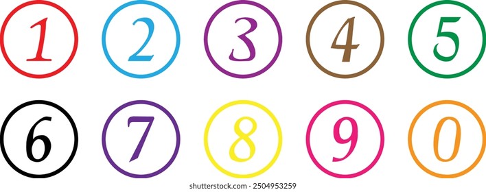 set of coloring 0 to 9 number on outline circle vector illustration.