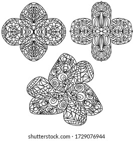 set of coloring abstract flowers in doodle style on a white background