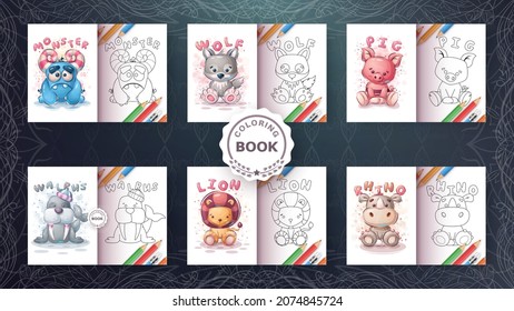 Set coloring book cartoon character