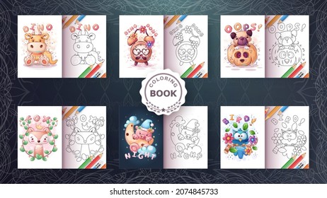 Set coloring book cartoon character