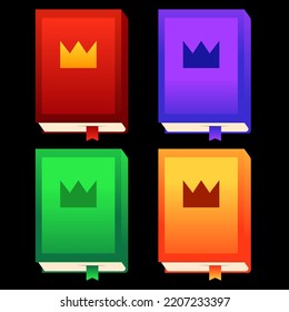 set of coloring books, red, green, purple, isometric