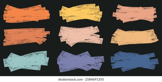 Set of coloring brush strokes. Vector with brush strokes. Colorful hand drawn stains with brush paint look background. Grunge paint strokes collection.