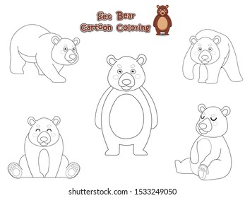 Set Coloring the Cute Bears Cartoon. Educational Game for Kids. Vector illustration With Cartoon Funny Animal Frame