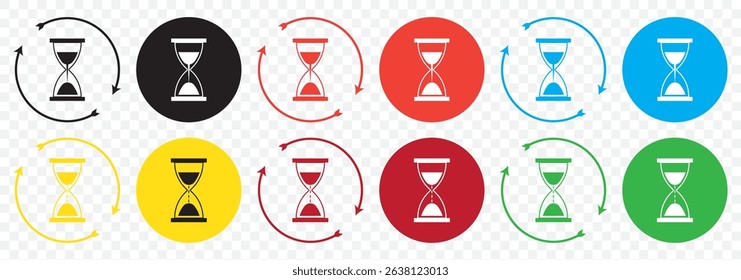 Set of coloring Hourglass line icon. Sandglass icon set. Hourglass icon. Sandglass illustration. Sand clock line icon. Editable stroke. Stock vector illustration on Transparent Background. EPS 10.