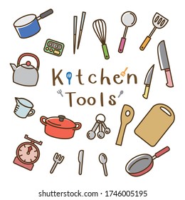 The set of the coloring icon of various cooking tools 