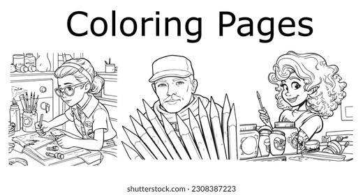  A set coloring page vector illustration